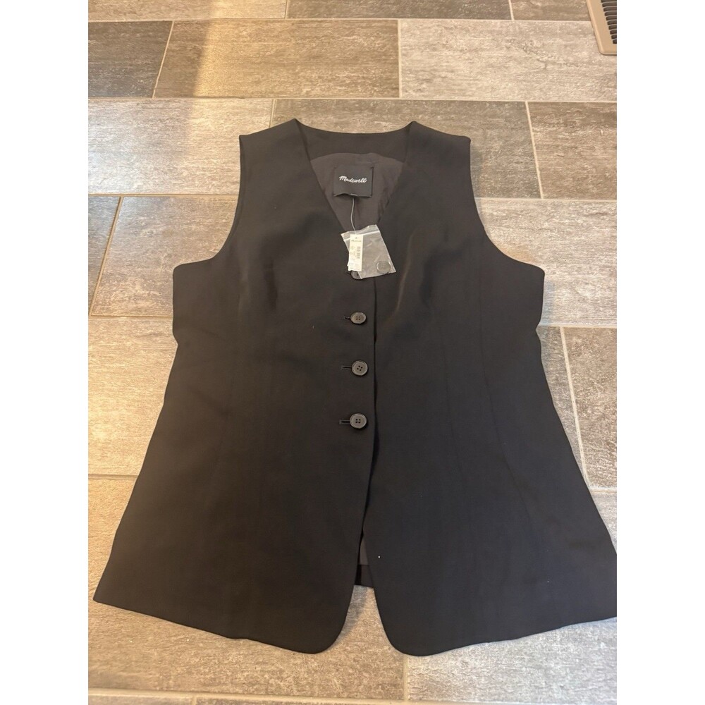 Madewell Classic Black Lined Cutaway Long Vest Womens 14 NEW NWT